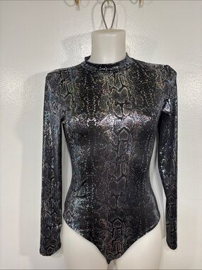 Win Win Snake Skin Print Long Sleeve High Neck Body Suit Size M
